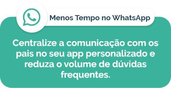 Menos tempo no WhatsApp: centralize a comunicação com os pais no seu app personalizado e reduza o volume de dúvidas frequentes.